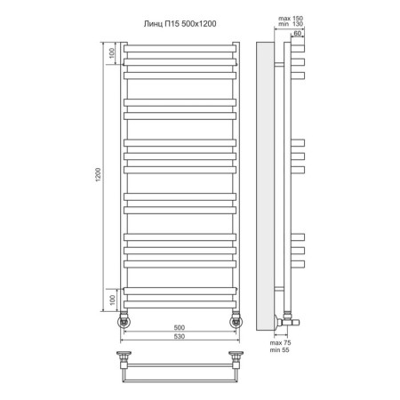 Water towel Terminus "Linz" P15, 500x1200 mm, chrome-2