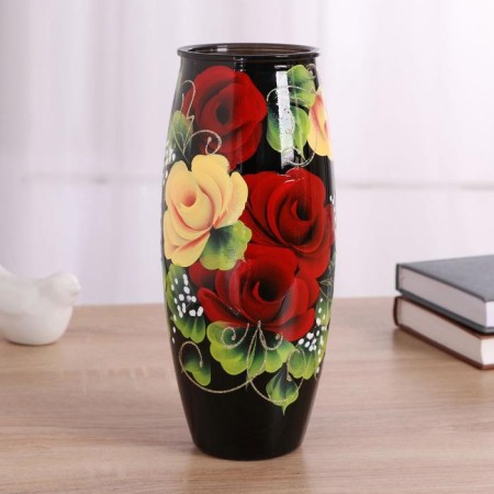 Vase rose with painting on painted glass, D-7; 10x23 cm-2