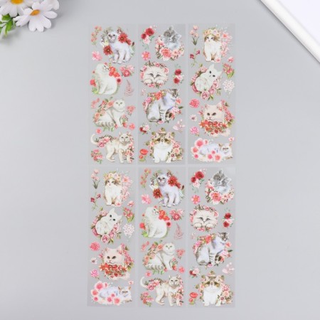 Stickers for creativity "White cats and pink flowers" set of 6 sheets 18x6 cm-1