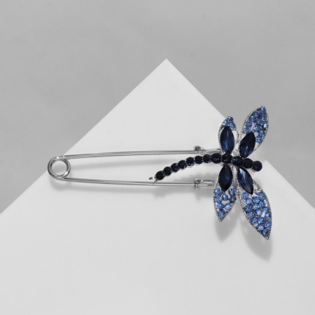 Dragonfly pin 7.5 cm, blue color in silver-4