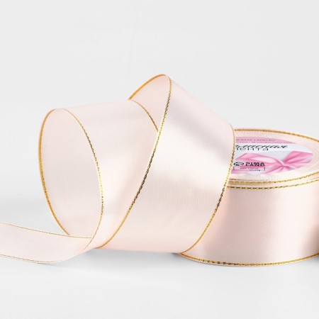 A satin ribbon “Golden threads”, 40 mm × 23 ± 1 m, white purple color No. 44