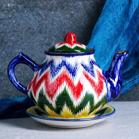 Set of Tea Rishtan Ceramics "Atlas No. 2", 9 items (kettle 1l, Piala 0.3l), mix-3