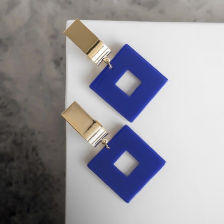 Earrings Assorted Azelia Square, blue color in gold-2