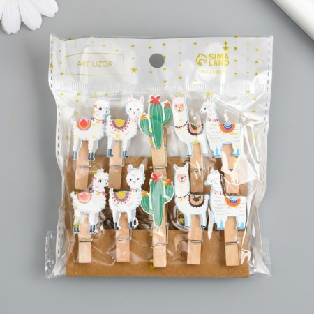 Decor for creativity wood "Procurep. Lama and cacti" set of 10 pcs 5x2x1.2 cm-4