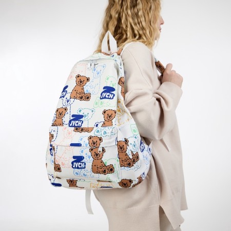School backpack on lightning from textiles, external pocket, white/blue color-6