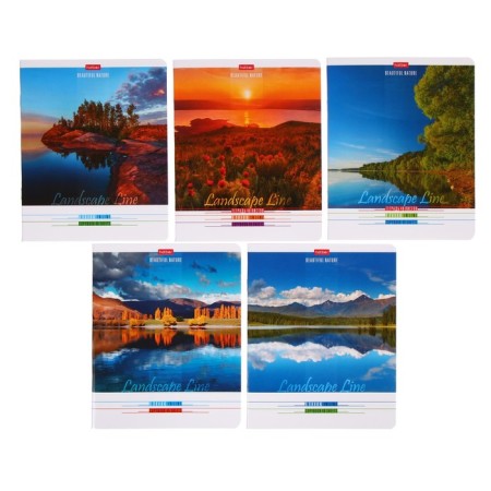 Notebook of 48 sheets in the "landscapes" line, cover coated cardboard, rounded corners, offset unit, mix