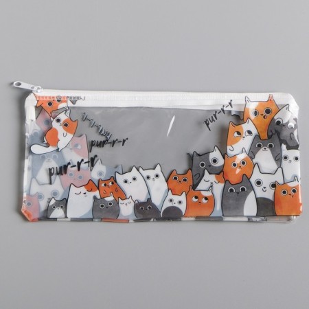 Penal soft 1 compartment, 95 x 205 mm, flat, PVC, calligrata "cats"-2