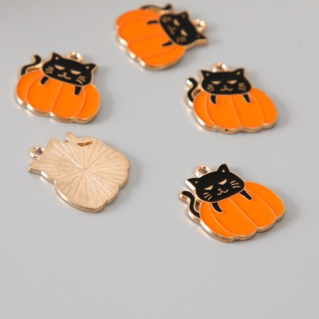 Decor for creativity metal, enamel "Black cat on pumpkin" 2.2x1.9 cm