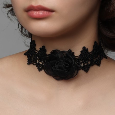 Choker "Tango" flower in openwork, black color, 30 cm