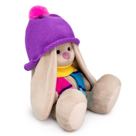 Soft toy "Bunny mi in a hat and striped scarf", 18 cm-1
