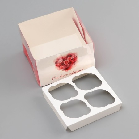 Box for 4 cupcake with a transparent lid, "hearts", 16 × 16 × 10 cm, confectionery packaging-4