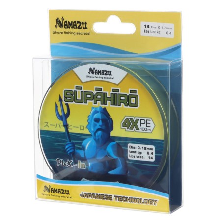 Namazu Supahiro 4x -wicker cord 4x, diameter 0.12 mm, test 6.4 kg, 100 m, yellow