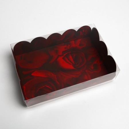 Cookie box, confectionery packaging with PVC lid, "roses", 20 x 30 x 8 cm-1