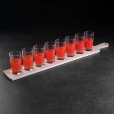 Board for serving with a pen, 8 shots, 51x7x0.8 cm, d = 4 cm, birch