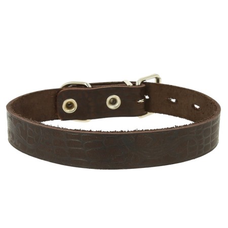 Leather collar with rolon, Osh 50-59 x 3.5 cm, mix of flowers