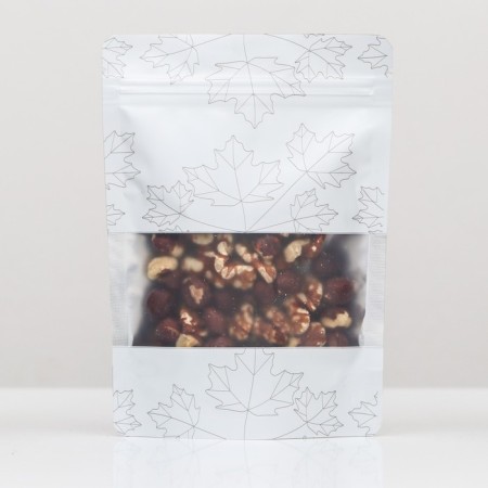 Package doy-pack, matte, white with the window, "leaves", 13 x 18 x 4 cm