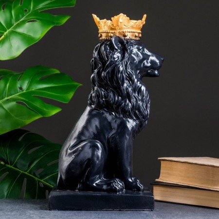Копилка "Лев с короной" черный, с золотом, 35см-1