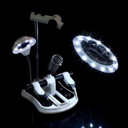 The third hand for soldering, with a clamp, 2.5x, 5x 10x, diameter 105mm, with backlight-1