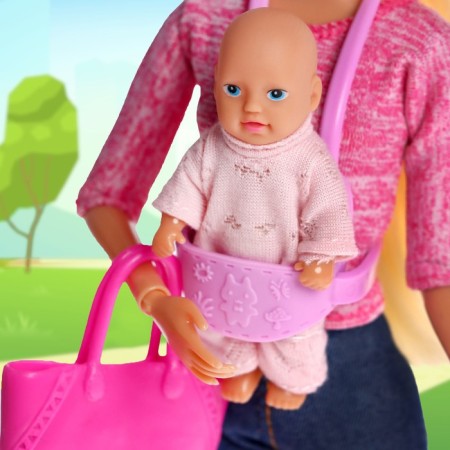 Doll model "Young mother", with a puff, with accessories, pink color-4