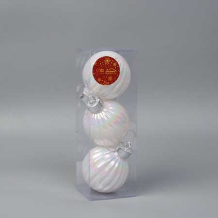 Set of balls plastic D-8 cm, 3 pcs "overflow" strips, white mother of pearl-1