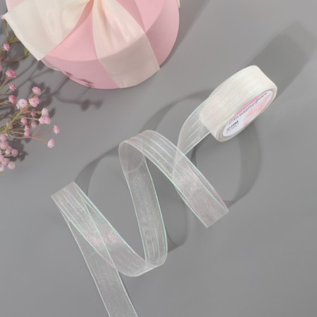 The ribbon is nylon, with lurex, 25 mm × 9.1 ± 0.5 m, white/rainbow color-1