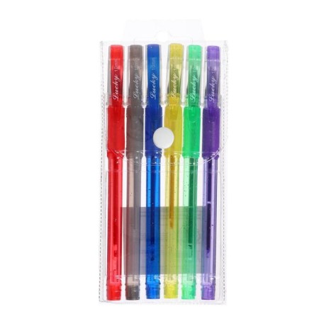 A set of gel pens, 6 colors, with sparkles, with a rubber holder, in a blister-1
