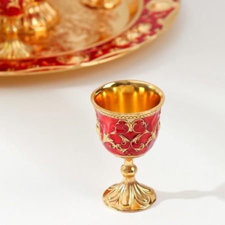 Set of wine jug, 6 glasses and tray "Türkiye. Medallion and patterns" red with gold-2