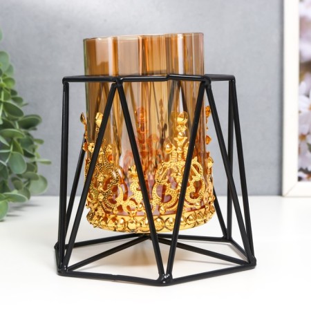 Summary Metal, glass for 1 candle "Eye" D-7.5 cm, gold, black 13x15.5x14.5 cm-3