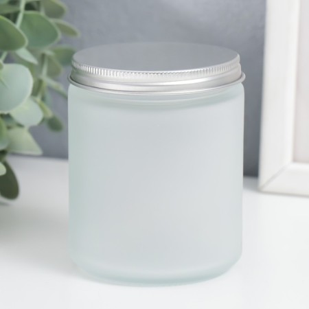 Bank for candles glass with a white matte lid 8.8x7x7 cm