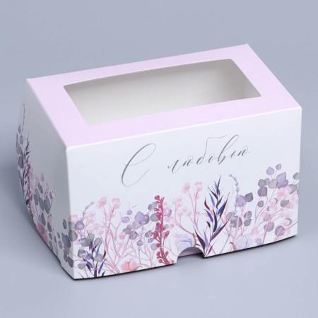 Capley box, confectionery packaging with a window, 2 cells, “wreath”, 16 x 10 x 10 cm