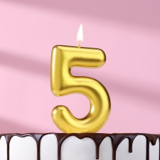 Свеча в торт "Европейская", цифра "5", 6 см, золото