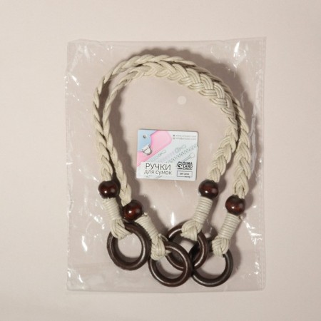 Handles for a bag, 2 pcs, waxed cord/tree, 48 × 2 cm, beige color-5