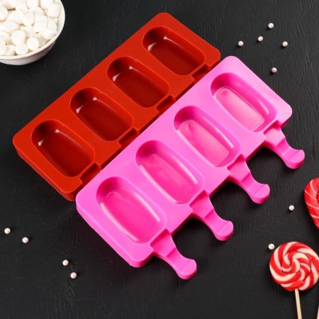 The ice cream uniform “Eskimo Small”, silicone, 21.5 × 12.5 × 2 cm, 4 cells (6.9 × 3.8 cm), Mix color-7