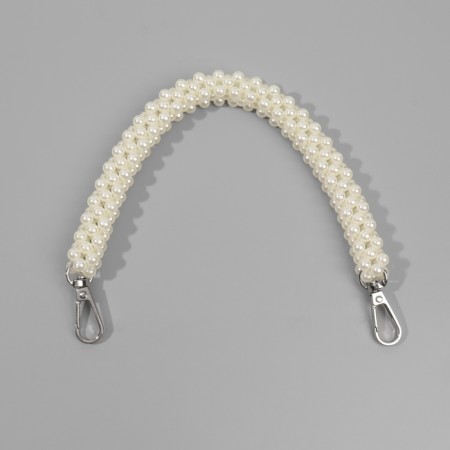Pen for bag, pearls, 30 cm, 2 carabiner, white/silver color-1