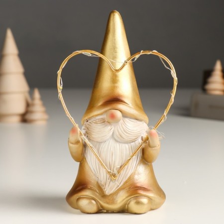 Souvenir Polystone Light "Santa Claus in a golden outfit, with heart" 6.5x9x16 cm-1