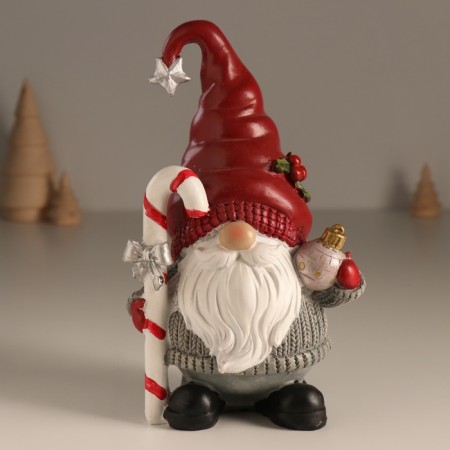 Souvenir Polystone Light "Santa Claus in the cap, with a Christmas tree and a lollipop" 12x9.5x19 cm