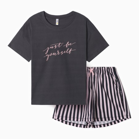 Homemade set (T-shirt, shorts), graphite color Pink strip, river 52-1