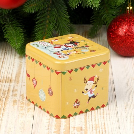 Casket Metal New Year's square "Snowman on ice" 6.7x7.5x7.5 cm-1