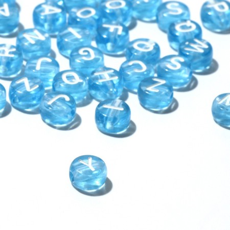 Acrylic bead "English letters" mix, 7 × 4 mm, set 10 g, color transparent blue-1