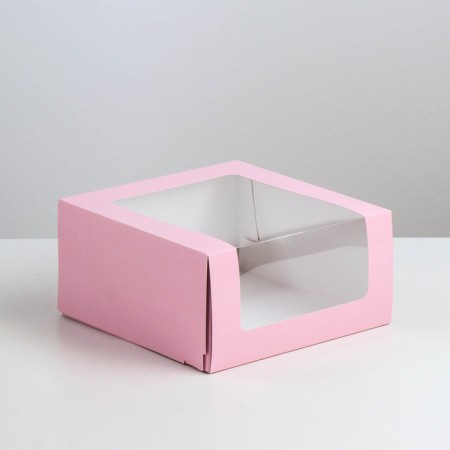 Confectionery packaging with the Mousse window, pink, 23.5 x 23.5 x 11.5 cm