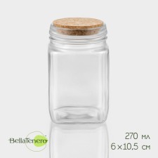 Банка стеклянная для сыпучих продуктов с пробковой крышкой BellaTenero «Эко», 270 мл, 6×10,5 см