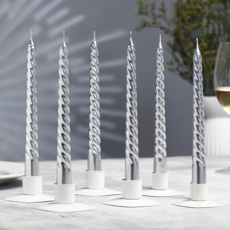 Set of candles of twisted, 1.9x 20 cm, 6 pieces, silver metallic