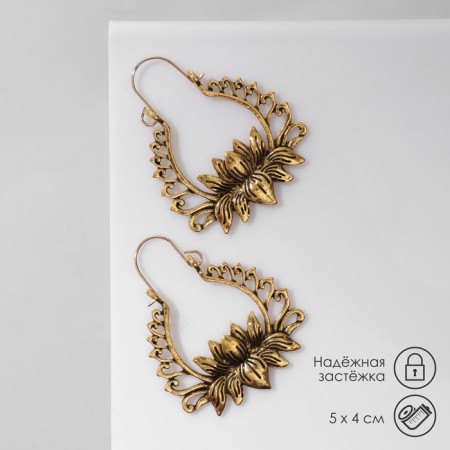 Earrings Metal "Vostok" lotus, color black gold