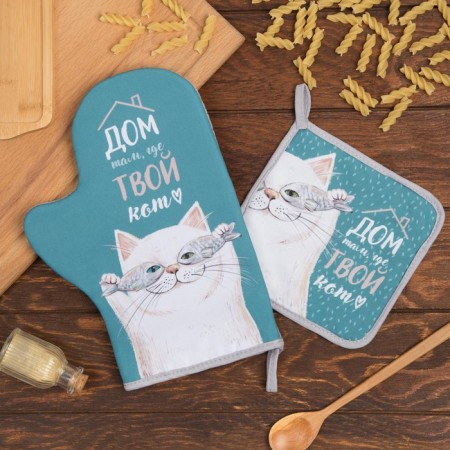 Kit kitchen "cat" mittens-seging 20x28cm, selection of 17x17cm, 35% x/l, 65% p/e