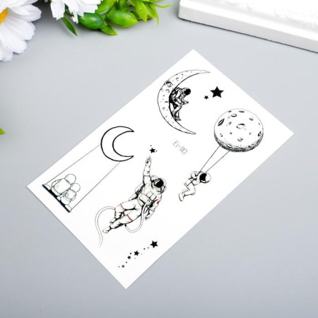 Tattoo on the body color phosphorus "astronauts, planets and month" 12x7.5 cm-2
