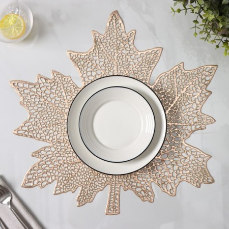 A set of serving napkins on the table “Maple leaf”, 4 pcs, d = 38 cm, gold color-1