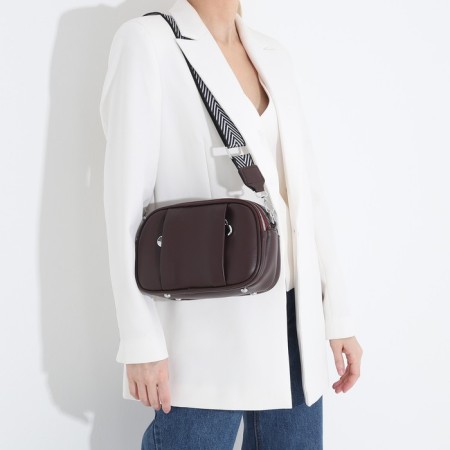 Cross-Body bag on zippers, external pocket, burgundy color-7