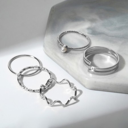 Ring set 5 pieces "perfect fingers" weaving, white color in silver-1