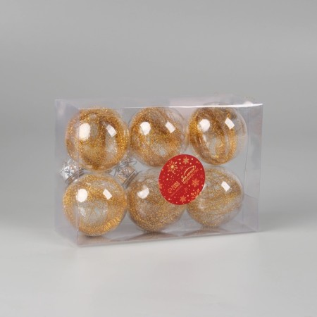 Set of balls plastic D-6 cm, 6 pcs "Doncho" Gold transparent-1