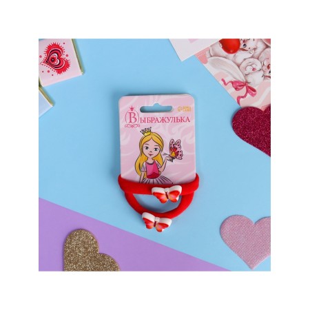 Hair elastic band “Little Joy”, set 2 pcs., Butterfly, 3.5 cm, red